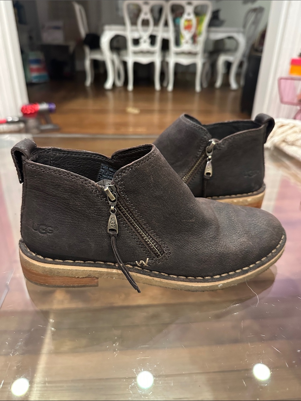 UGG Dark Brown Suede Zip Ankle Booties